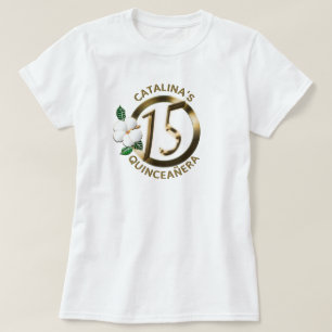 T-shirt Quinceanera 15 Anniversaire Or Faux métal floral
