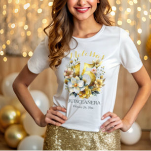 T-shirt Quinceanera 15e fête d'anniversaire Floral
