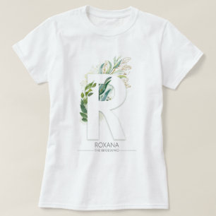 T-shirt R Monogramme Gold Greenergie Feuilles Élégant