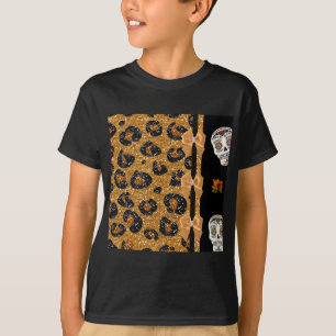 T-shirt RAB Rockabilly Gold Leopard Print Sugar Skulls