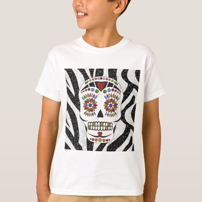 T-shirt RAB Rockabilly Sugar Skull on Zebra (Devant)