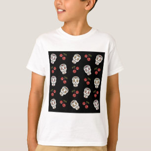 T-shirt RAB Rockabilly Sugar Skulls Cerises Sur Fond Noir