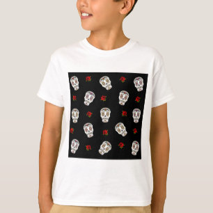 T-shirt RAB Rockabilly Sugar Skulls Roses On Black