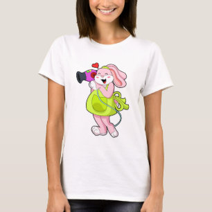 T-shirt Rabbit comme coiffeur avec sèche-cheveux