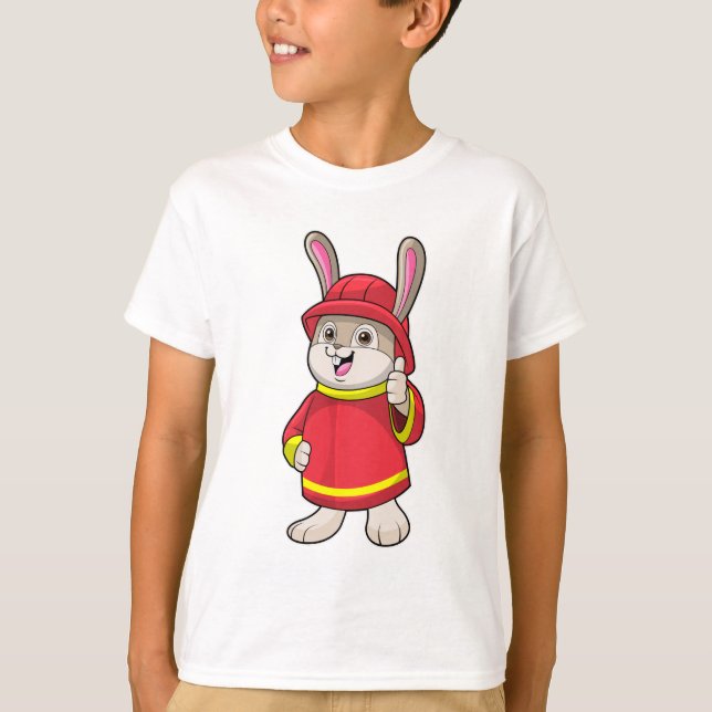 T-shirt Rabbit comme pompier avec casque (Devant)
