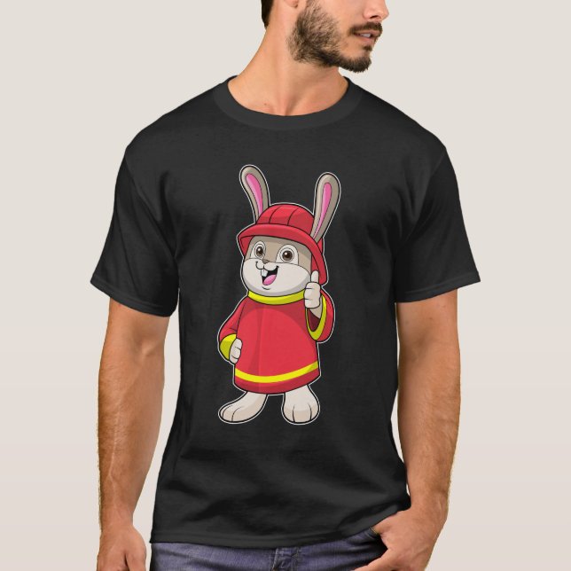 T-shirt Rabbit comme pompier avec casque (Devant)