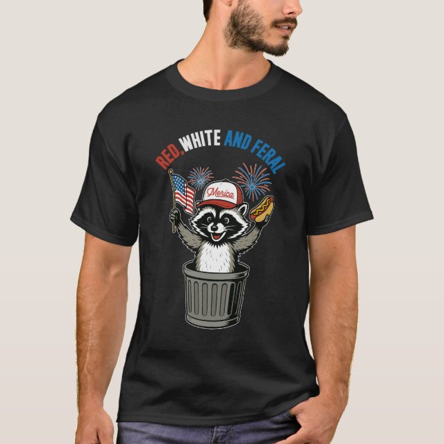 T-shirt Raccoon blanc rouge et féral (Devant)