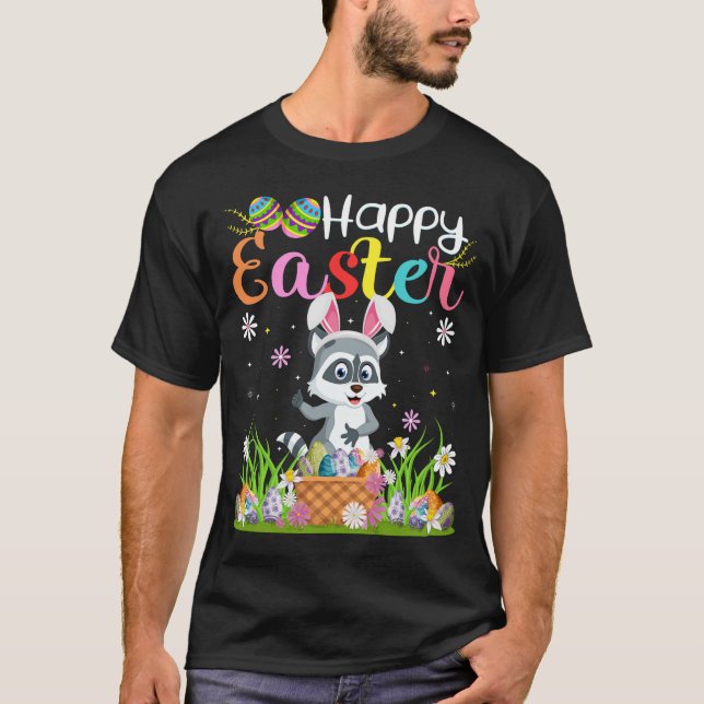 T-shirt Raccoon Bunny Oeuf Chasse Funny Raccoon Joyeux Est (Devant)