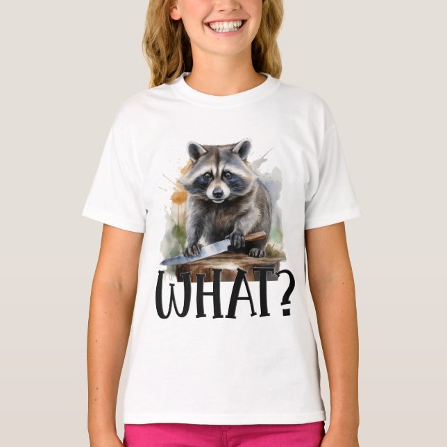 T-shirt Raccoon déterminé avec un couteau de cuisine, quoi (Devant)