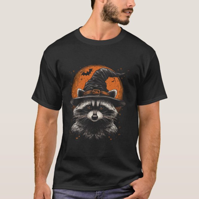 T-shirt Raccoon Halloween Wizard Casquette Funny mignon co (Devant)