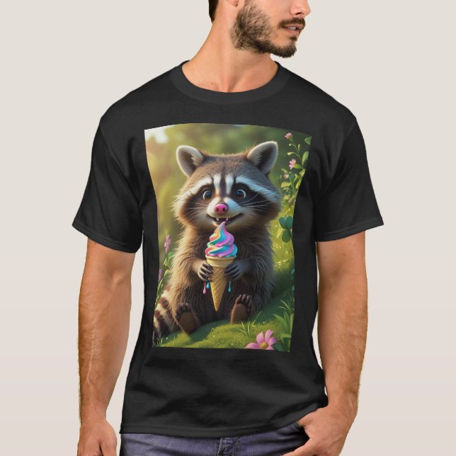 T-shirt raccoon mange de la crème glacée (Devant)