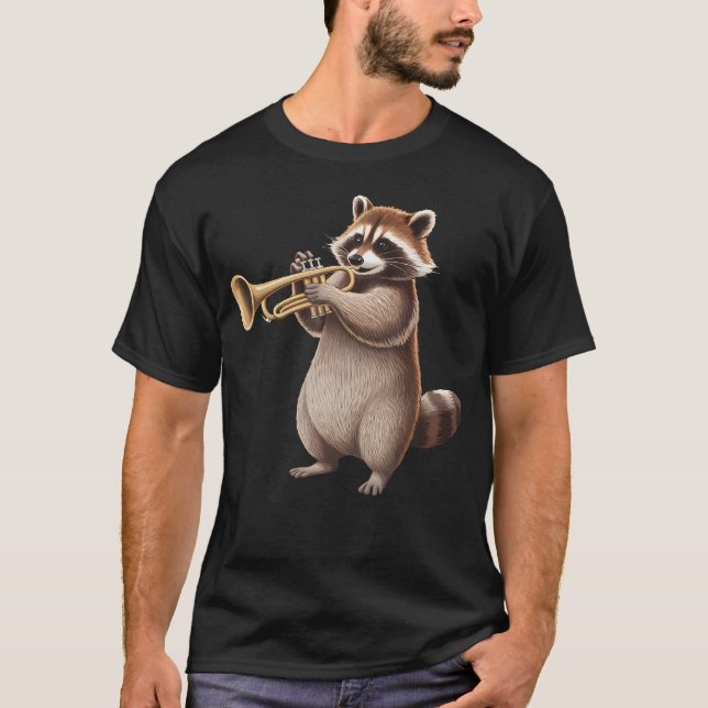 T-shirt Raccoon Playing Trumpet Funny Trumpet Band Raccoon (Devant)