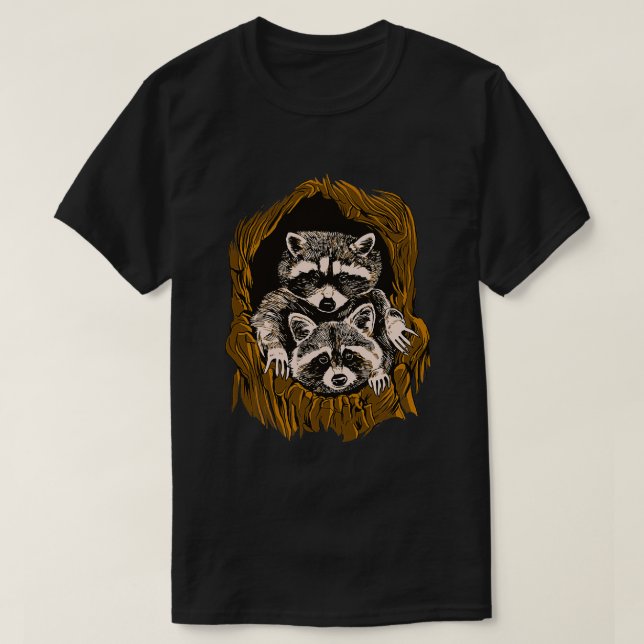 T-shirt Raccoons dans un arbre t (Design devant)