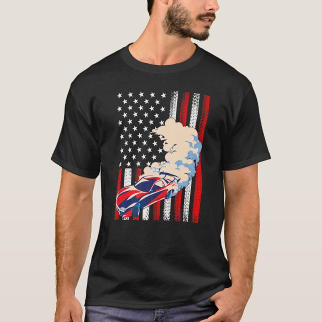 T-shirt Race Car Us Drapeau Américain 4 juillet Ra Patriot (Devant)