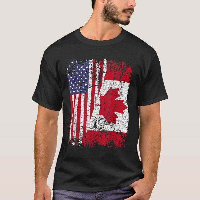 T-shirt RACINE CANADIENNE Drapeau semi-américain CANADA (Devant)