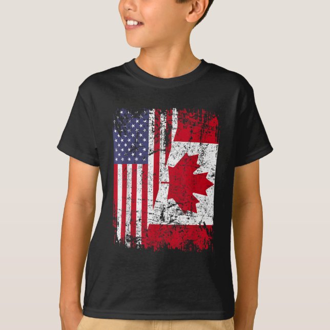 T-shirt RACINE CANADIENNE Drapeau semi-américain CANADA (Devant)