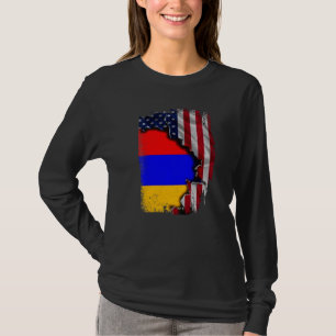 T-shirt Racines Arméniennes Demi Drapeau Américain Patriot
