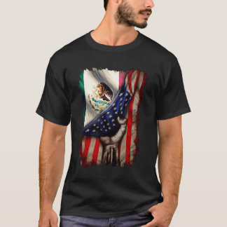 T-shirt Racines mexicaines Drapeau américain mexicain Le M