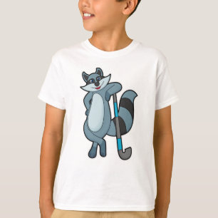 T-shirt Racoon à Hockey avec bâton de hockey