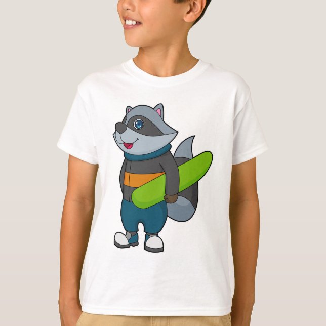 T-shirt Racoon as Snowboarder avec snowboard (Devant)