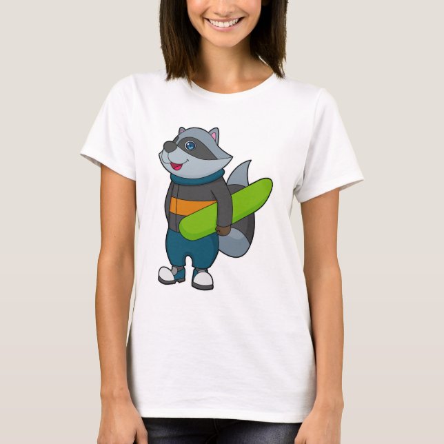 T-shirt Racoon as Snowboarder avec snowboard (Devant)