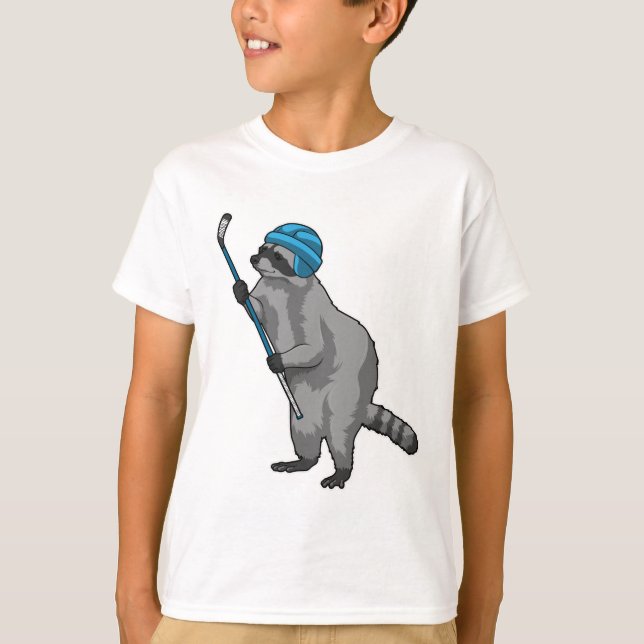 T-shirt Racoon au hockey sur glace avec bâton de hockey su (Devant)