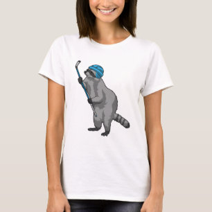 T-shirt Racoon au hockey sur glace avec bâton de hockey su