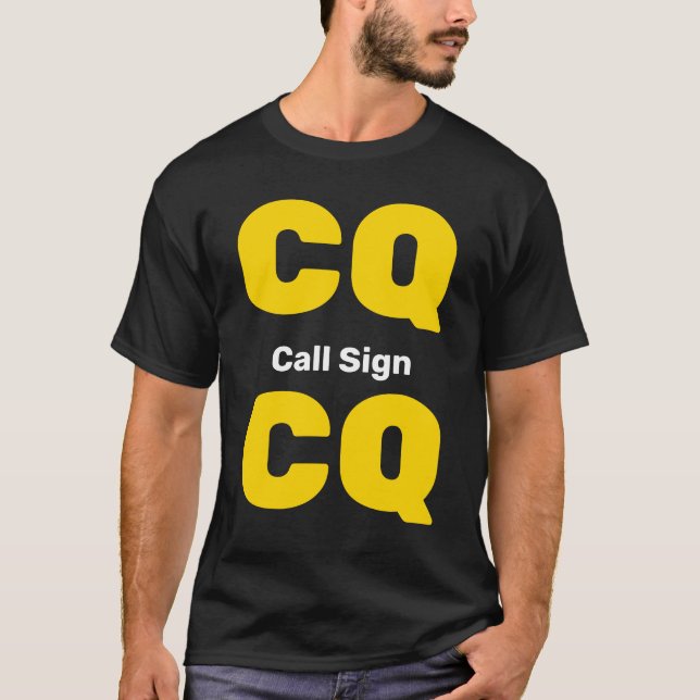 T-shirt Radio Ham Shirt Gold CQ Light Gray Call (Devant)