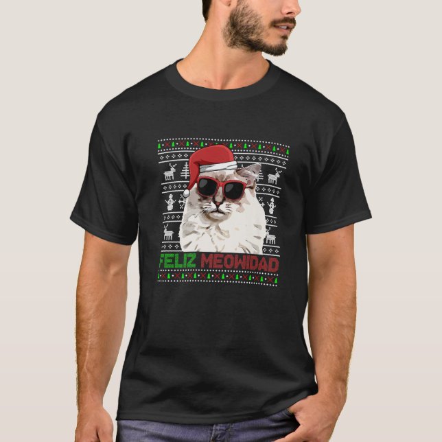 T-shirt Ragdoll Chat Feliz Meowidad Noël drôle (Devant)