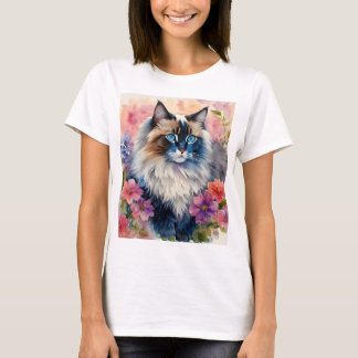 T-shirt Ragdoll Chat Floral Portrait Art