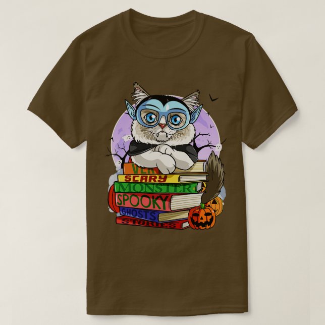 T-shirt Ragdoll Chat Vampire sorcier Citrouille Halloween (Design devant)