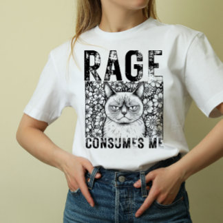 T-shirt Rage Consumes Me Cat Meme Line Art Unisex