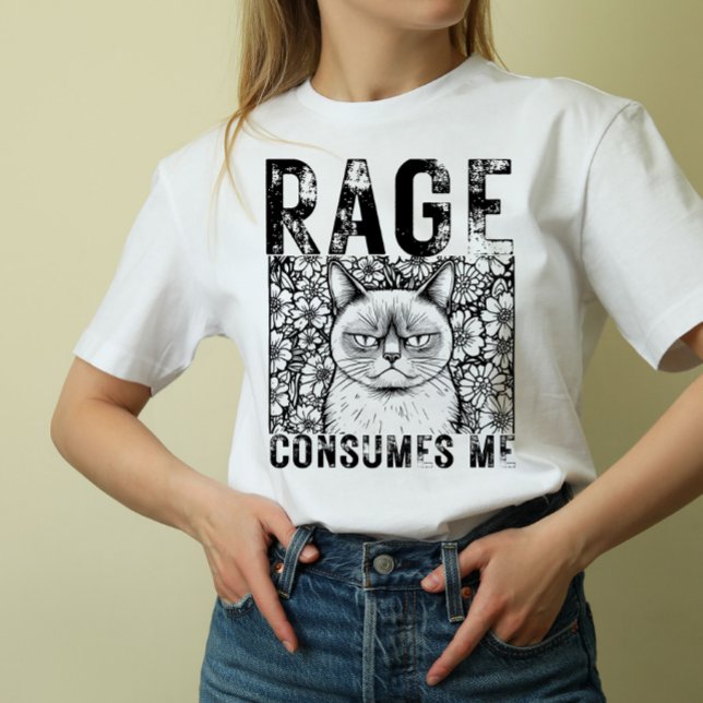 T-shirt Rage Consumes Me Cat Meme Line Art Unisex  (Créateur téléchargé)