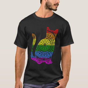 T-shirt Rainbow Cat Kitty Mandala Lotus Flower Yoga Medita