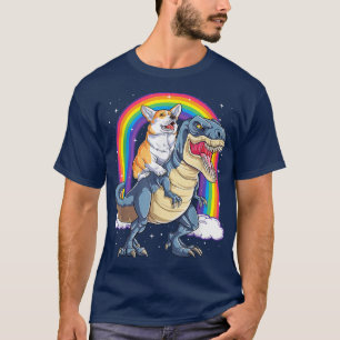 T-shirt Rainbow Corgi équitation Dinosaur T re Cute Corgi