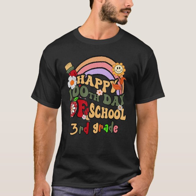 T-shirt Rainbow Cute Flora Happy 100th Day Of School in 3r (Devant)