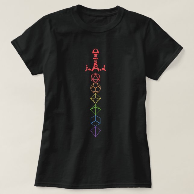 T-shirt Rainbow Dice Sword Tablett RPG Jeu (Design devant)