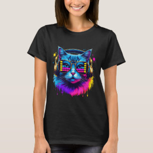 T-shirt Rainbow Dj Cat Music Lover Pour Amoureux des chats