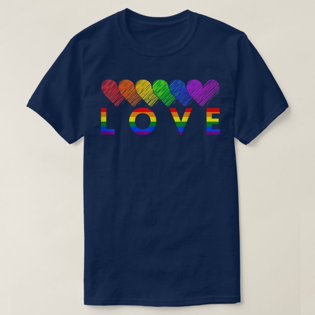 T-shirt Rainbow Flag Heart Queer Pride Mois Cadeau LGBT  (Design devant)