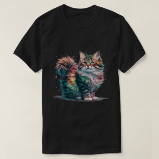 T-shirt Rainbow Fluffy Cat Watercolor Art Print