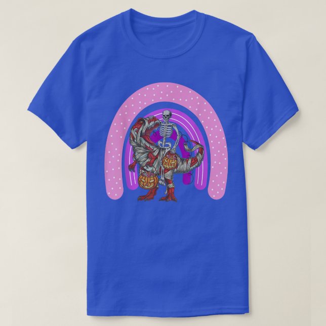 T-shirt Rainbow Halloween Skeleton Riding Mummy Dinosaur T (Design devant)
