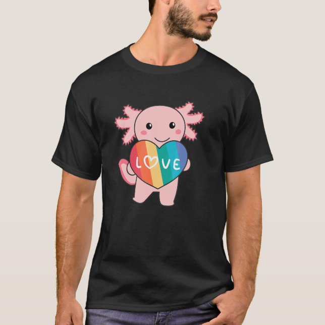 T-shirt Rainbow Hearts Pride Lgbtq Cute Animals Axolotl (Devant)