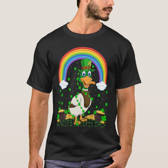 T-shirt Rainbow Irish Shamrock Duck Bird St Patrick's Day (Devant)