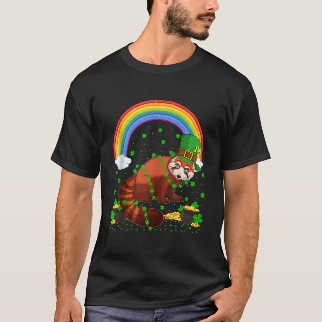 T-shirt Rainbow Irish Shamrock Red Panda St Patrick'S Day (Devant)