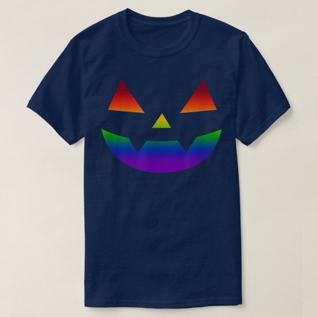 T-shirt Rainbow Jack-o'-lantern Face Vampire LGBT Hallowee (Design devant)