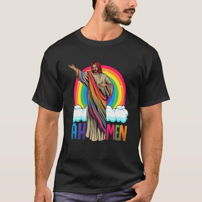 T-shirt Rainbow Jesus Ah Men (Devant)