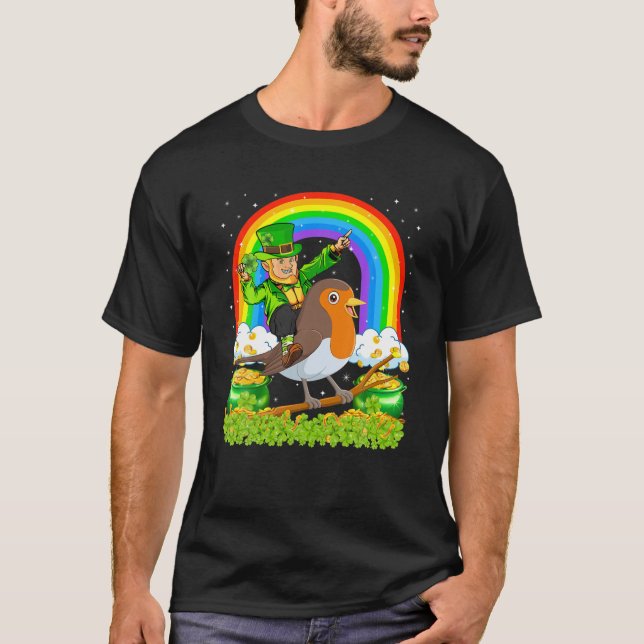 T-shirt Rainbow Leprechaun équitation American Robin Bird  (Devant)