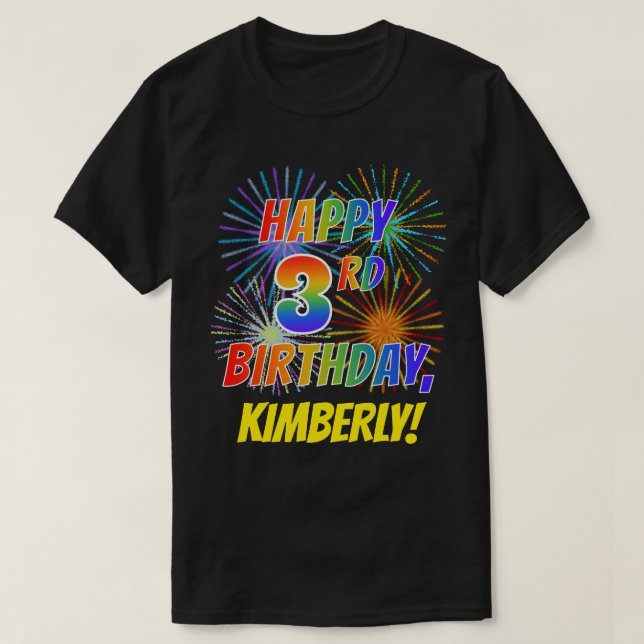 T-shirt Rainbow Look HAPPY 3E ANNIVERSAIRE; Fireworks + No (Design devant)
