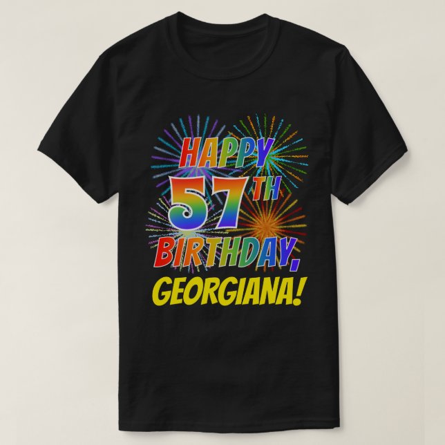 T-shirt Rainbow Look HAPPY 57E ANNIVERSAIRE; Fireworks + N (Design devant)