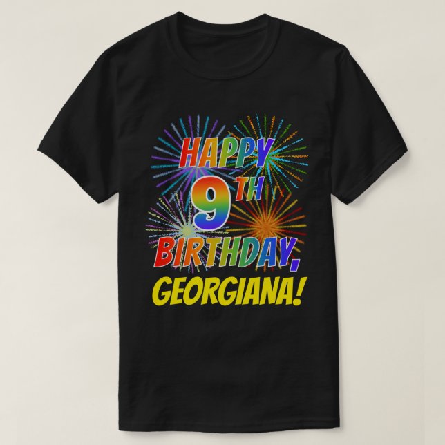 T-shirt Rainbow Look HAPPY 9E ANNIVERSAIRE; Fireworks + No (Design devant)